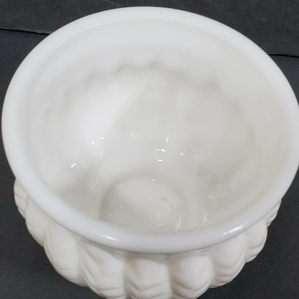 Randall Milk Glass Planter Vase White Footed Scalloped Leaf Pattern 4 inch  High